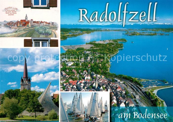 Radolfzell Bodensee Stadt um 1750 Muenster Segelregatta Fliegeraufnahme