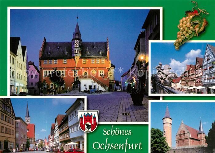 Ochsenfurt Rathaus Abend Stadtturm Denkmal Stadtansicht