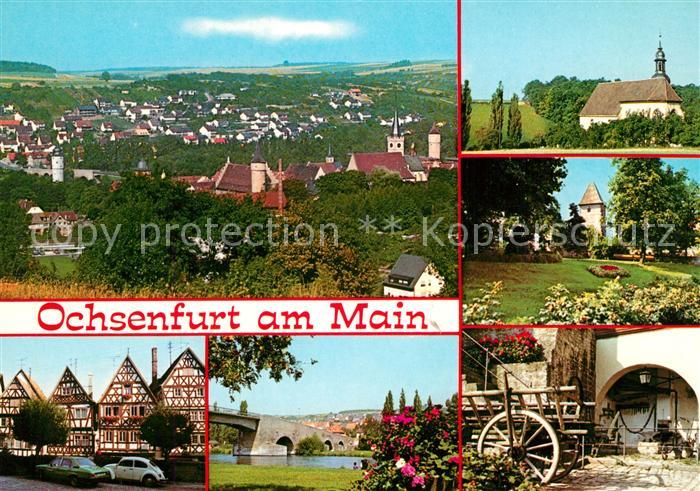 Ochsenfurt Panorama Kirche Fachwerkhaeuser Mainbruecke