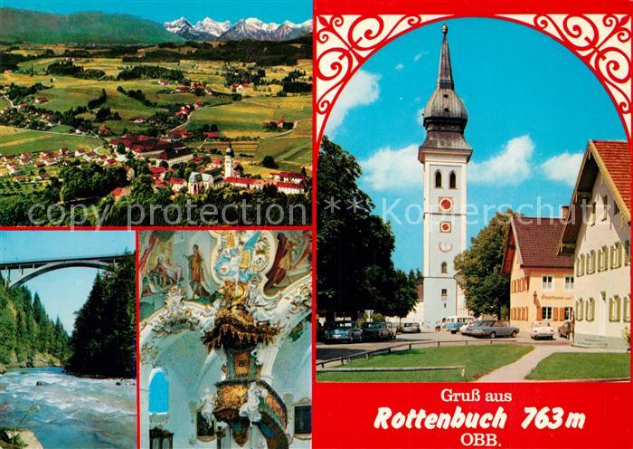Rottenbuch Oberbayern Fliegeraufnahme Ammer Bruecke Klosterkirche Kanzel