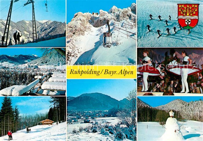 Ruhpolding Trachtengruppe Schneemann Berglifte Skigebiet Winterlandschaft