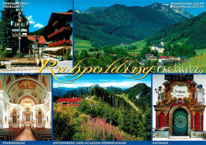 Ruhpolding Rathaus Unternberg Kirchenschiff Dorfplatz Maibaum Hochfelln