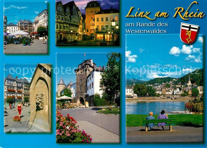 Linz Rhein Markt Uferpromenade Abendstimmung Wappen