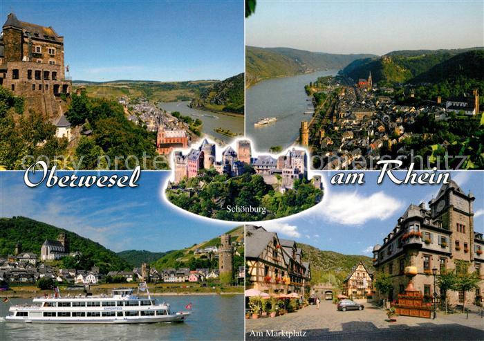 Oberwesel Rhein Fliegeraufnahme Schoenburg Marktplatz Faehrschiff