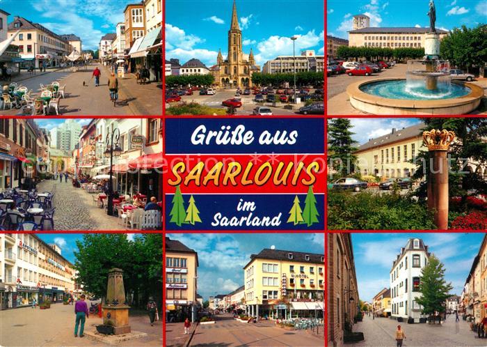 Saarlouis Innenstadt Fussgaengerzone Strassencafes Kirche Brunnen Krone