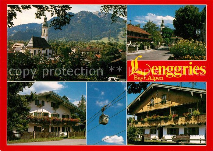 Lenggries Ortsansicht mit Kirche Alpen Bergbahn