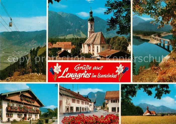 Lenggries Bergbahn Kirche Landschaftspanorama Bruecke Ortsmotiv