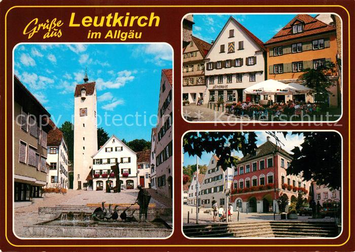 Leutkirch Platz Brunnen Turm Altstadt Strassencafes Rathaus