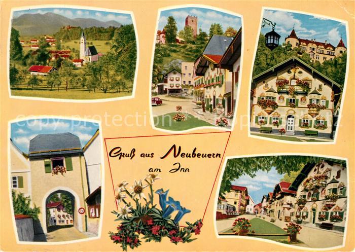 Neubeuern Ortsansicht mit Kirche Burgruine Gaststaette Fassadenmalerei Tor