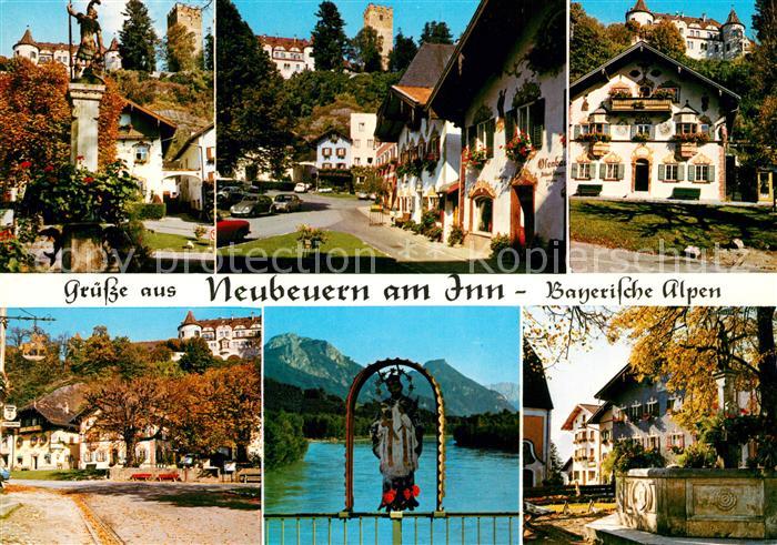 Neubeuern Ortsmotiv mit Burg Schloss Brunnen Inn Bayerische Alpen