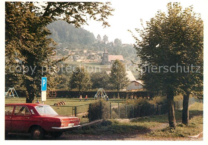 Niedereinsiedel Dolni Poustevna Blick zur evangelischen Kirche Kinderspielplatz
