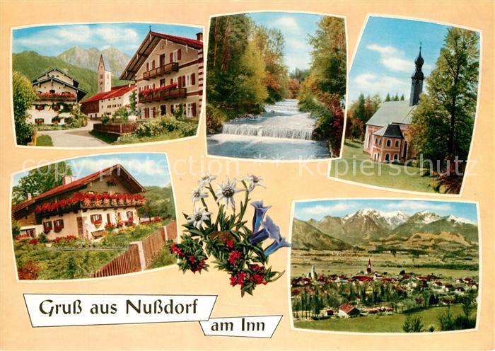 Nussdorf Inn Ortsmotiv mit Kirche Wehr Gesamtansicht mit Alpenpanorama Alpenflor