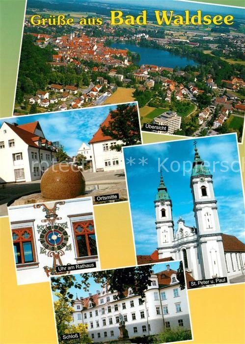 Bad Waldsee Ortsmitte Brunnen Uhr am Rathaus Schloss Kirche St Peter und Paul Fl