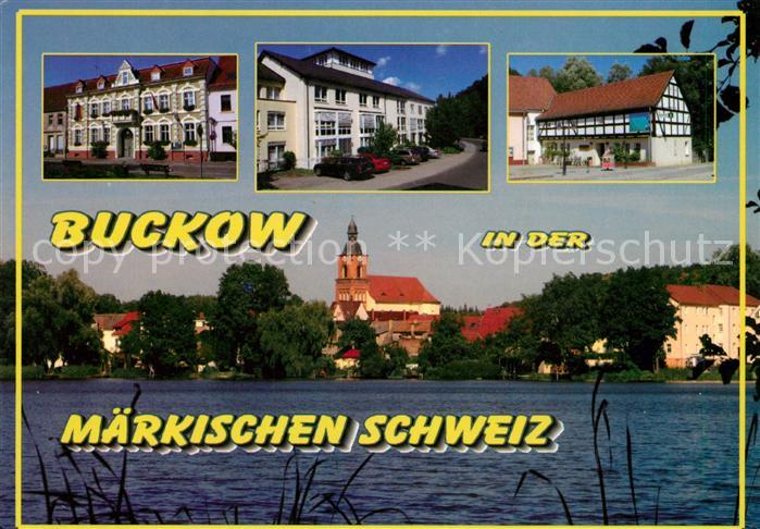 Buckow Maerkische Schweiz Blick ueber den Buckowsee Rathaus Klinik Kultur- und T
