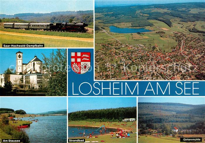 Losheim See Feriengebiet Mosel Saar Hochwald Fliegeraufnahme Dampflokomotive Sta