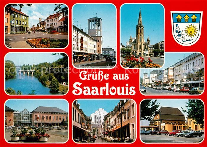 Saarlouis Ansichten Innenstadt Rathaus Kirche Fussgaengerzone Partie an der Saar