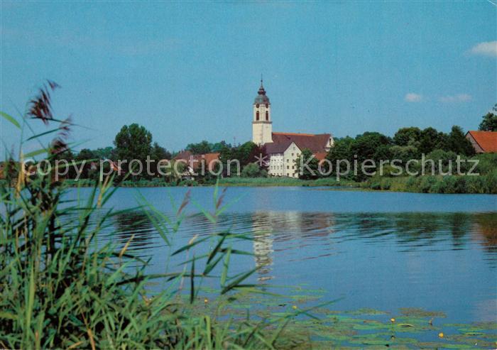 Kisslegg Uferpartie Zeller See Blick zur Kirche