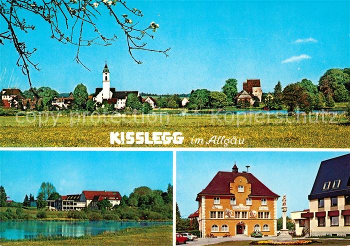 Kisslegg Ortsansicht mit Kirche Rathaus Uferpartie am See
