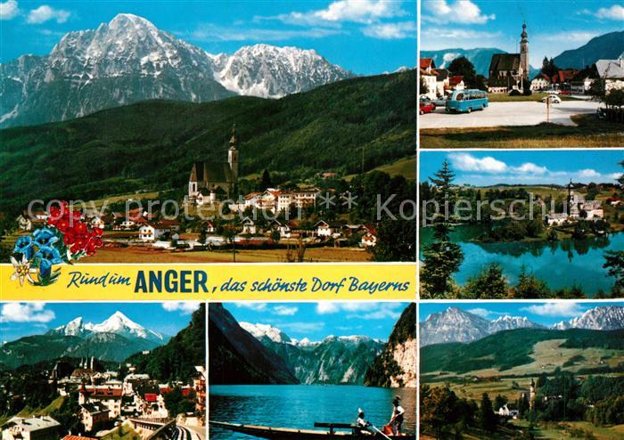 Anger Chiemgau Gesamtansicht mit Alpenpanorama See Ortsmotiv mit Kirche