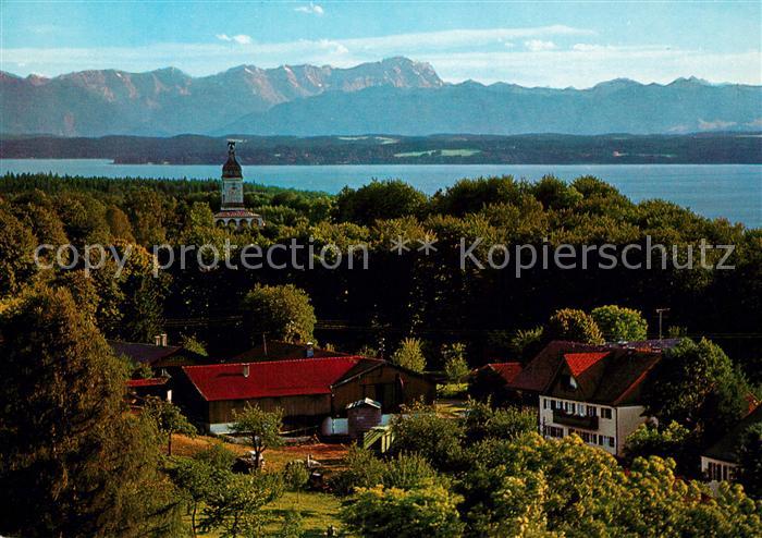 Assenhausen Starnbergersee Blick auf Bismarckturm und Zugspitze Wettersteingebir