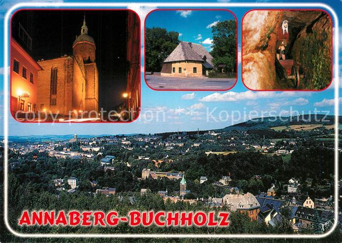 Annaberg-Buchholz Erzgebirge Teilansicht mit Poehlberg St Annenkirche Nachtaufna