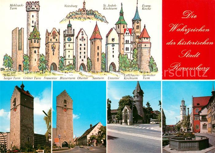 Ravensburg Wuerttemberg Tuerme Brunnen Kreuzbrunnen