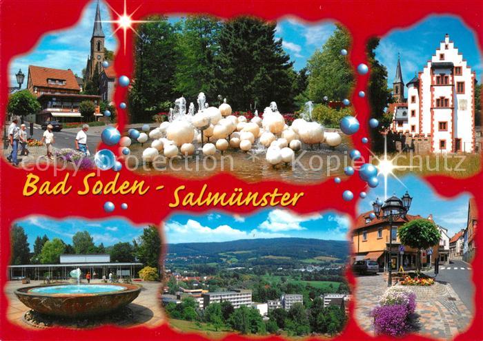 Bad Soden-Salmuenster Kirche Wasserspiele Brunnen Kurkliniken Strassenpartie Hei