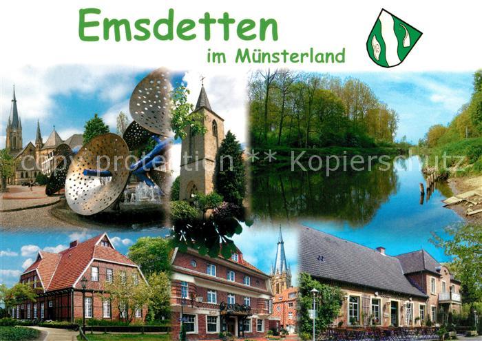 Emsdetten Partie an der Ems Kirche Turm Alte Haeuser