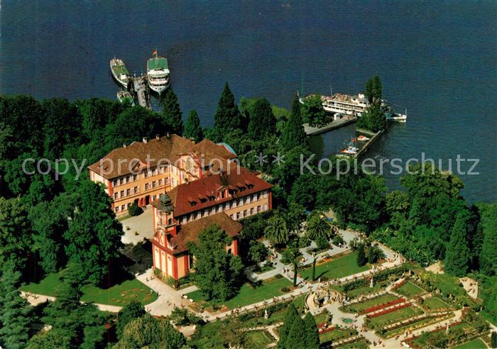 Insel Mainau Schloss Kirche Schlossterrasse und Rosengarten Fliegeraufnahme