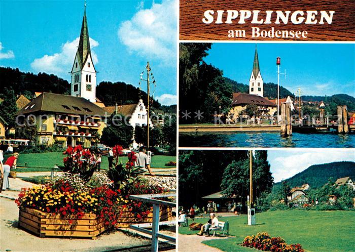 Sipplingen Promenade ueberlingersee Blick zur Kirche Parkanlagen