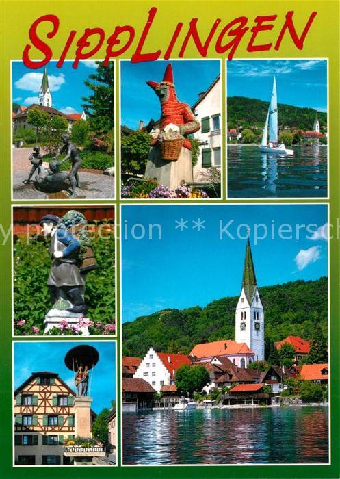 Sipplingen Skulpturen Denkmal Segelboot Blick zur Kirche ueberlingersee