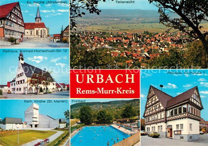 Urbach Rems Kirche Rathaus Freibad Fachwerkhaus Stadtpanorama