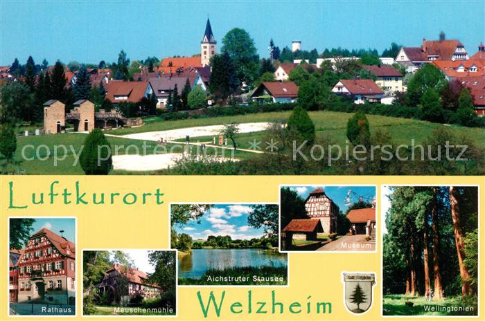 Welzheim Ortsmotiv mit Kirche Aichstruter Stausee Museum Wellingtonien Riesenmam