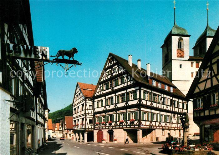 Wiesensteig Marktplatz Fachwerkhaeuser Kirche Luftkurort Schwaebische Alb