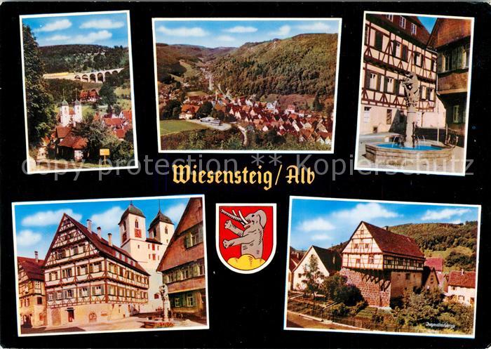 Wiesensteig Ortsansicht mit Kirche Viadukt Jugendherberge Brunnen Altstadt Fachw