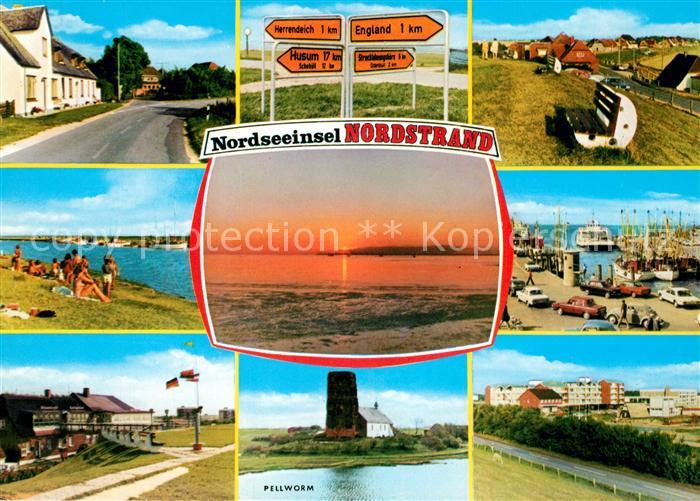 Nordstrand Nordseeinsel Strand Sonnenuntergang Hafen Teilansichten Pellworm Stra