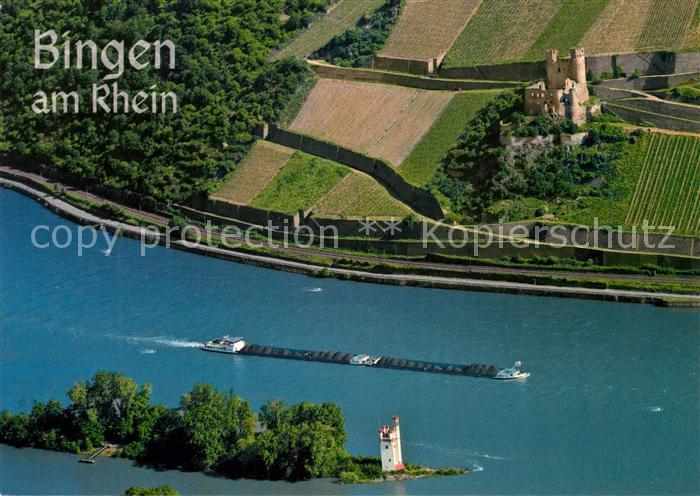 Bingen Rhein Maeuseturm Ruine Ehrenfels Frachtkahn Fliegeraufnahme