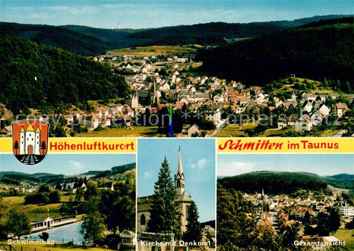 Schmitten Taunus Panorama Freibad Kirche mit Denkmal