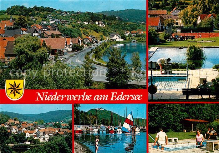 Niederwerbe Uferstrasse am Edersee Freibad Tennisplatz Wassertreten Stadtpanoram