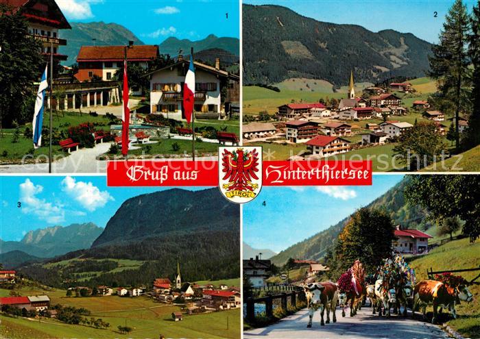 Hinterthiersee Dorfplatz Panorama Kaisergebirge Almabtrieb bei Landl