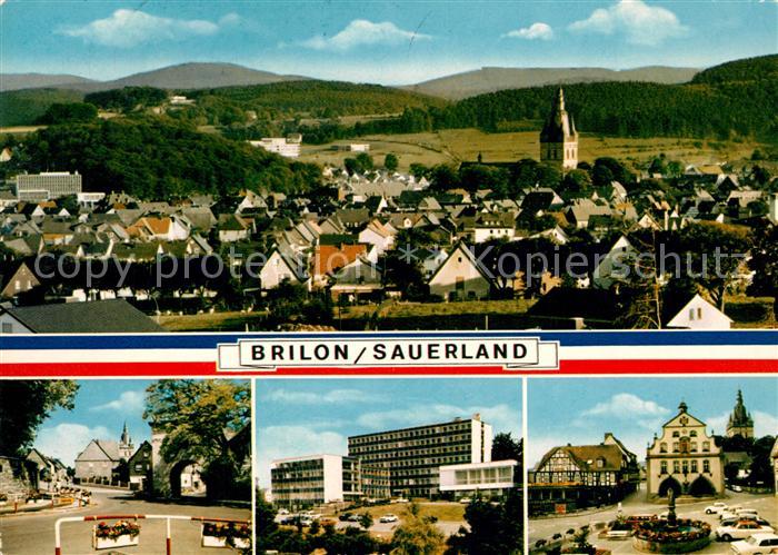 Brilon Ortsansicht mit Kirche Strassenpartie Hochhaus Platz Brunnen