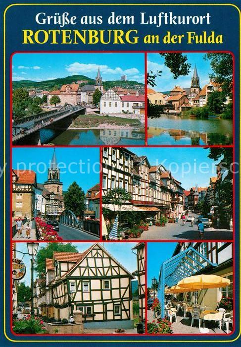 Rotenburg Fulda Bruecke Altstadt Fachwerkhaeuser Strassencafes Kirche