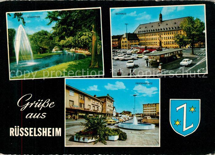 Ruesselsheim Main Stadtpark Fontaene Rathaus Friedensplatz Wappen
