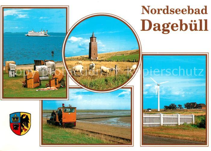 Dagebuell Faehre Strandkoerbe Leuchtturm Windrad Draisine Wappen