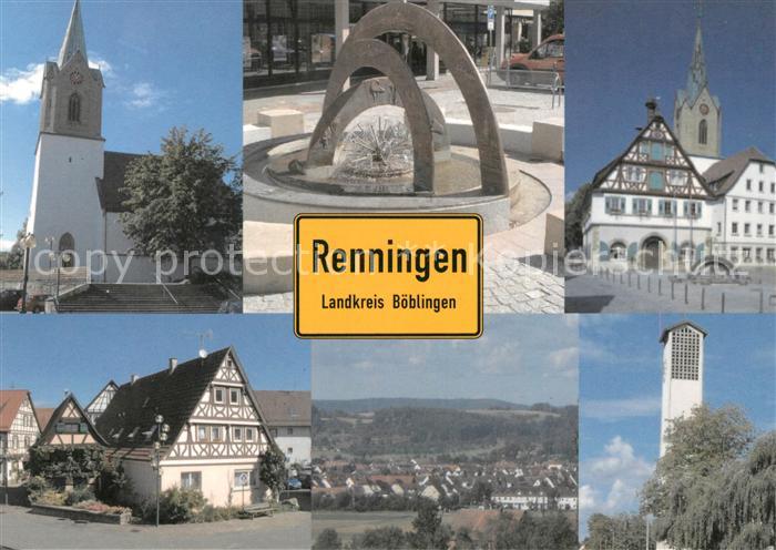 Renningen Kirche Brunnen Fachwerkhaus Stadtpanorama
