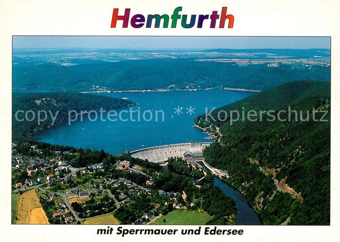 Hemfurth-Edersee Edertalsperre mit Sperrmauer und Edersee Fliegeraufnahme