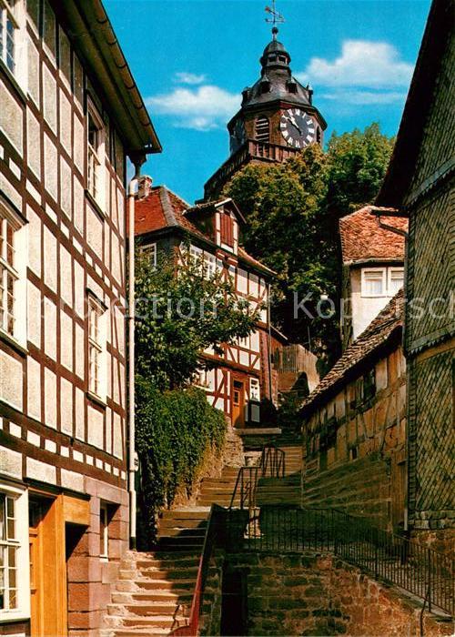 Kirchhain Hessen Aufgang zur Kirche Altstadt Fachwerkhaeuser