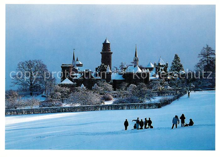 Wilhelmshoehe Kassel Loewenburg im Wilhelmshoeher Park Winterpanorama