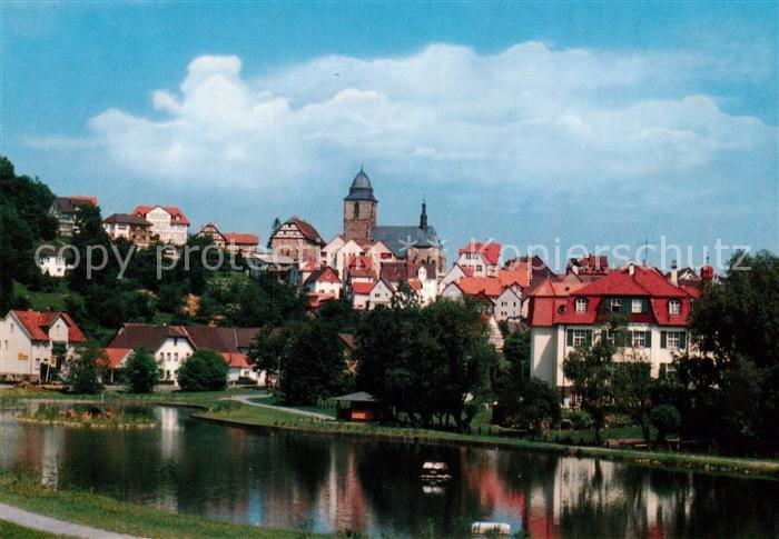 Naumburg Hessen Schwanenteich Ortsansicht mit Kirche