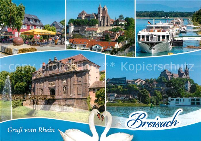 Breisach Rhein Marktplatz Strassencafe Muenster Schiffsanleger Rheintor Schwaene